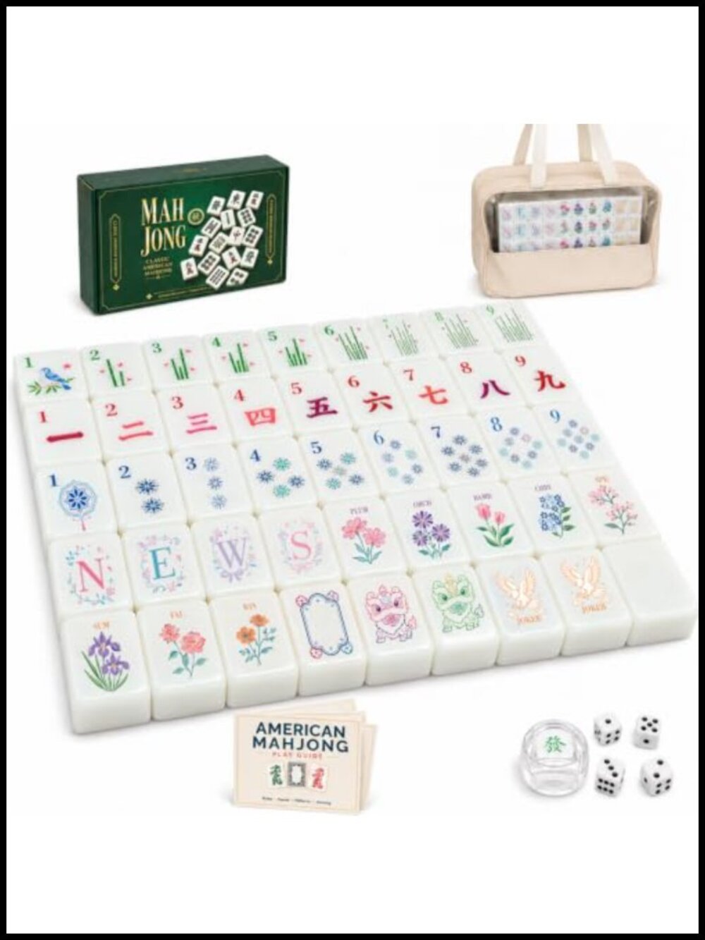 American Mahjong Set 166 Large Melamine Tiles with Rack Bag